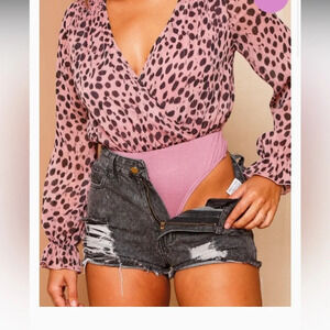 Peach love pink cheetah bodysuit casual classic fall party top blouse sparkle